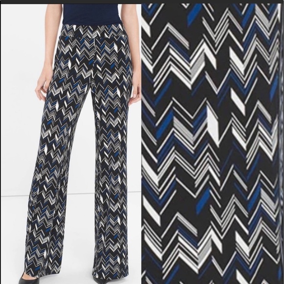 White House Black Market Geo Zigzag Wide-Leg Knit Pants Size Medium - Picture 2 of 4